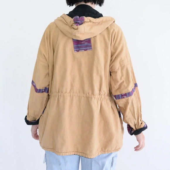 Vintage 90's Handmade Tan & Purple Aztec & Elephant Reversible  Zip Up Jacket M - Picture 3 of 15